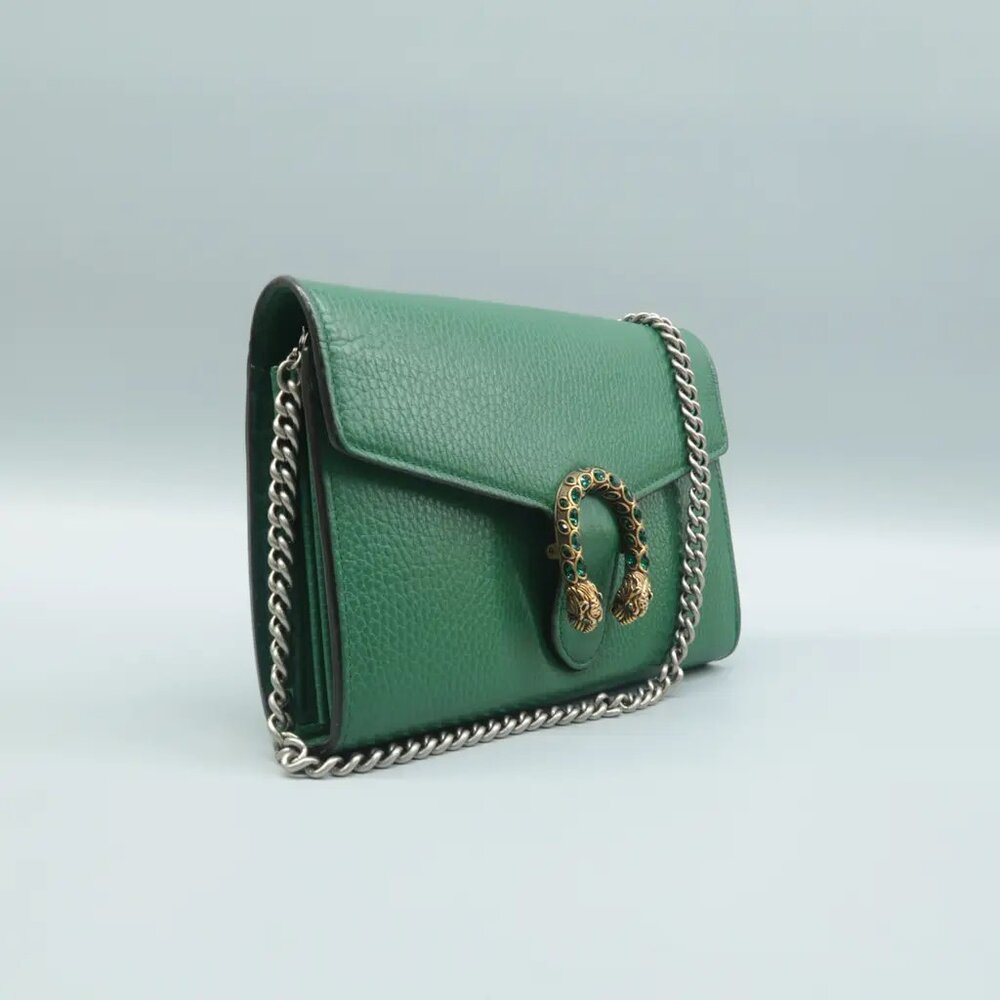 100% Authentic GUCCI Dionysus Chain Wallet Green Leather Shoulder Bag - Picture 4 of 12